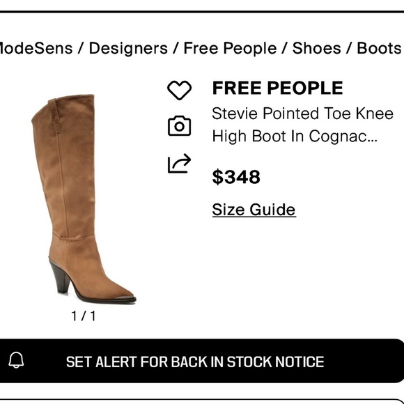Free People Stevie Tan Heeled Knee Boots with Pointed Toe in Cognac Suede - Picture 3 of 12
